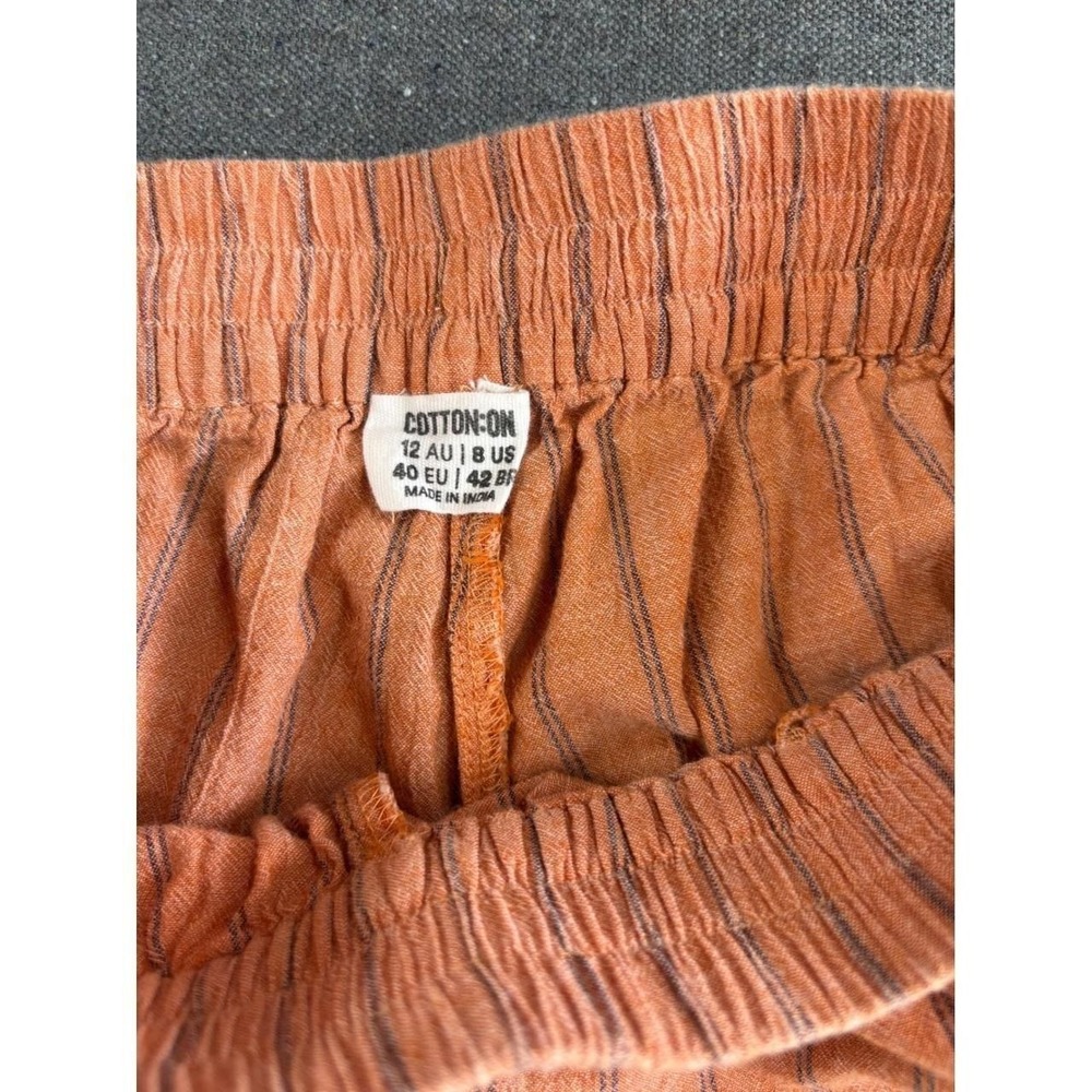 Cotton On Pinstripe Wide Leg Pants Womens 8 Orange Drawstring Summer Casual - Picture 3 of 4